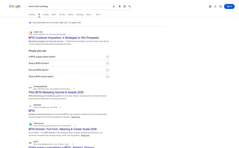Google results for what is BFSI marketing