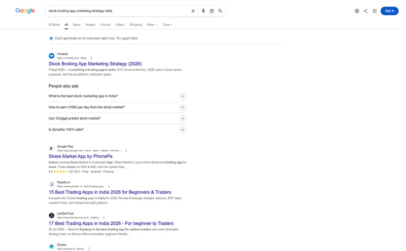 Google results for stock broking app marketing strategy India