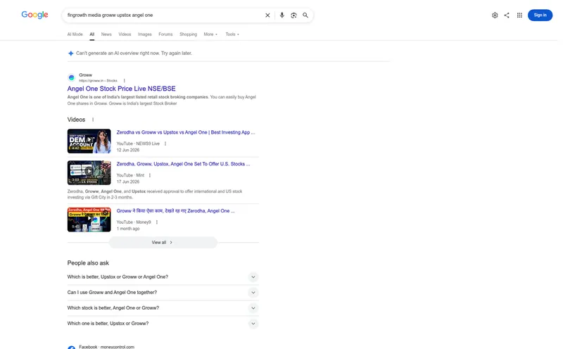 Google results for Fingrowth Media Groww Upstox Angel One
